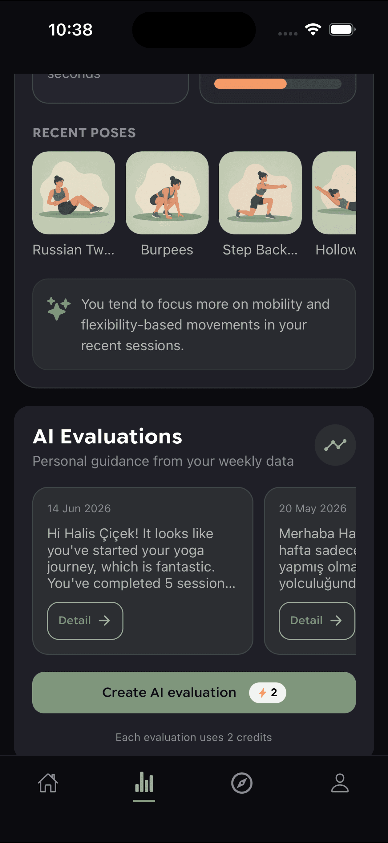 Yoflow AI evaluations screen