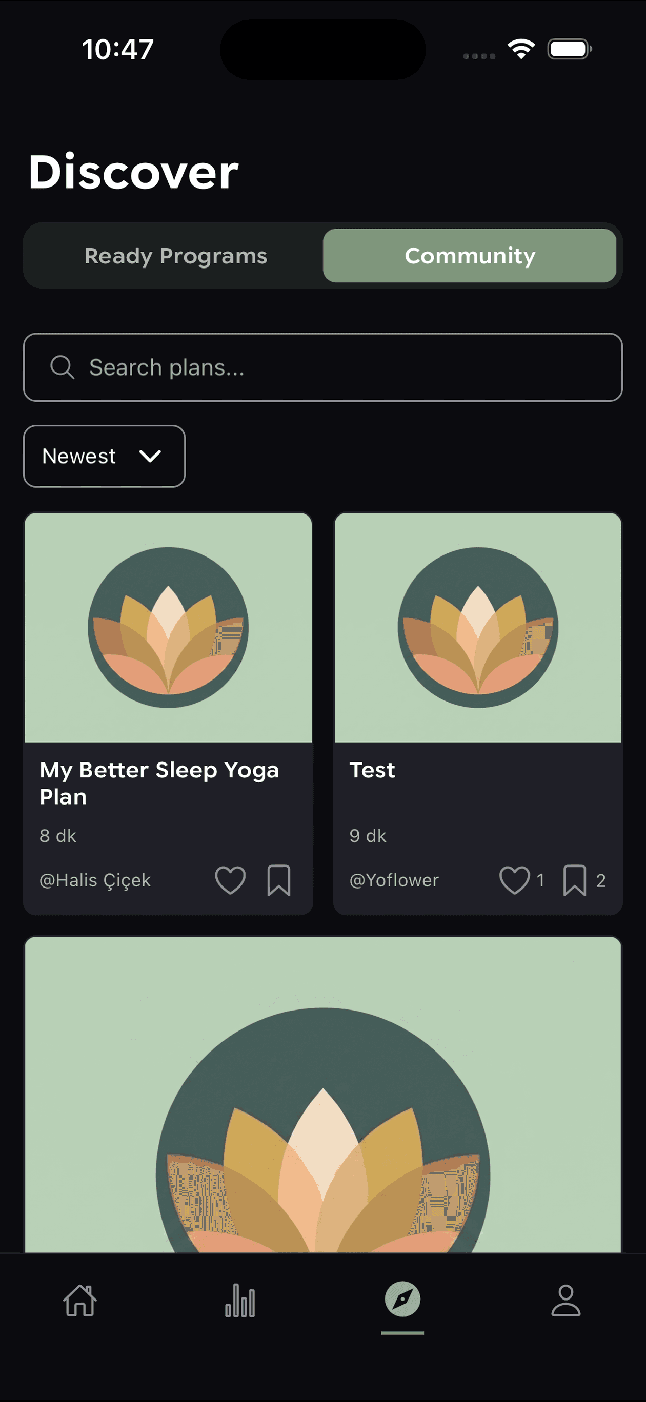Yoflow community shared plans screen