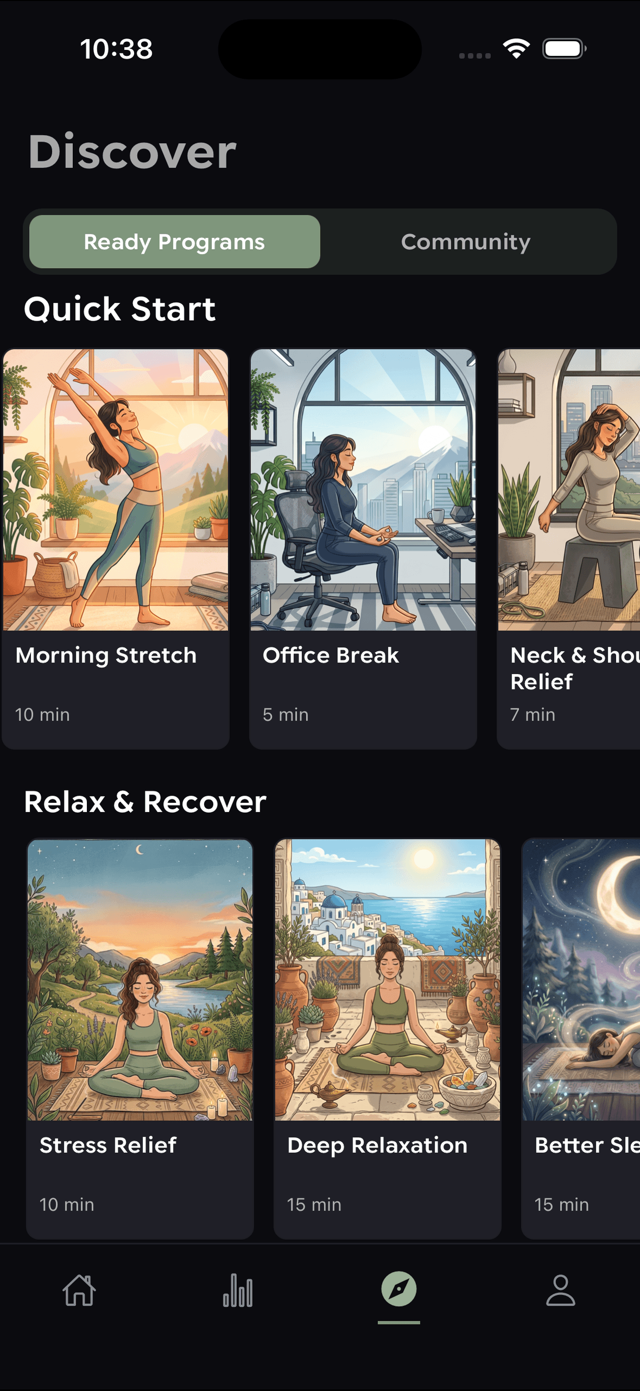 Yoflow Discover ready programs screen